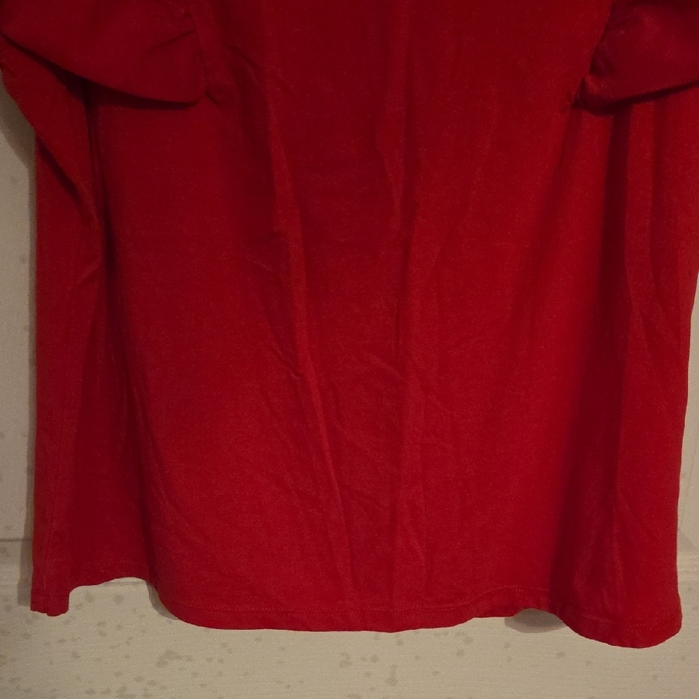 Vibrant Red Ruffled Flutter Sleeve Blouse - Picture 7 of 13